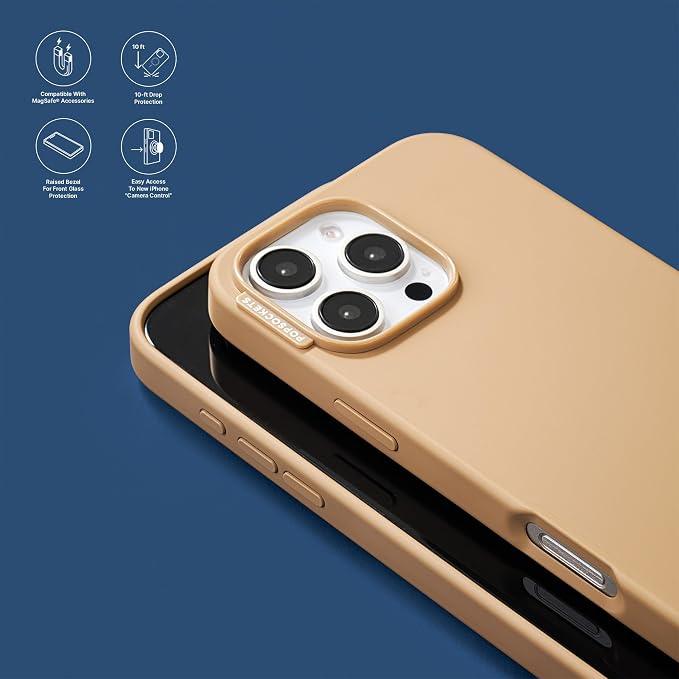 PopSockets iPhone 16 Pro Max Phone Case w/MagSafe Grip- Latte | Magnetic, Wireless Charging, Camera & Drop Protection, Brown, Plain, Cream, Beige, Summer Spring