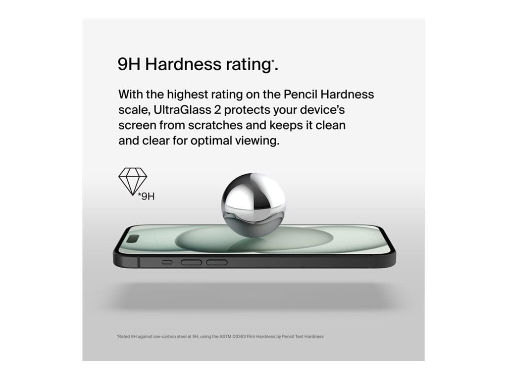 Belkin ScreenForce UltraGlass 2 - Screen protector for cellular phone - blue light filter - glass - for Apple iPhone 15 Plus OVA140ZZ